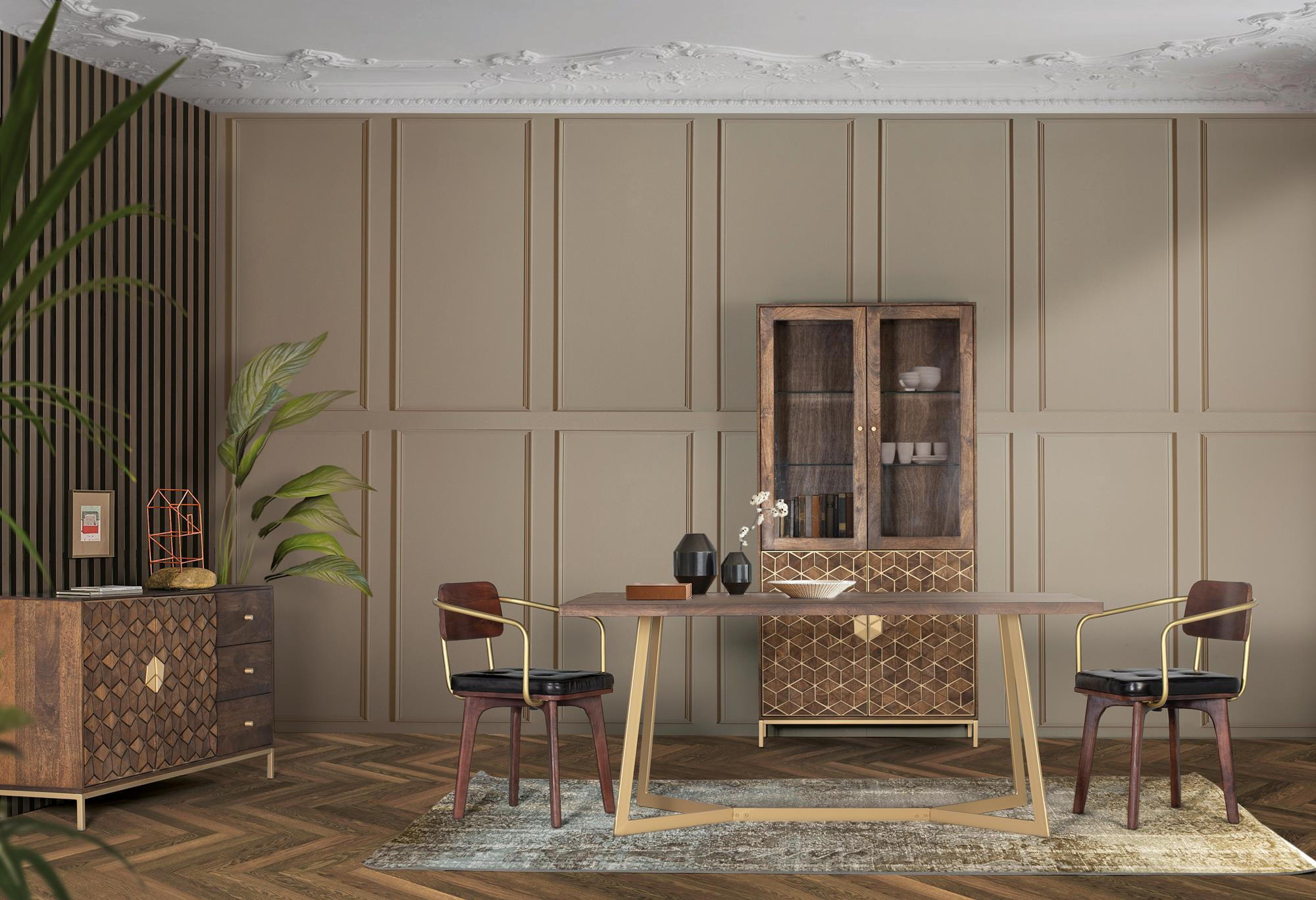 ESSTISCH aus Mangoholz mit goldenen Beinen - Braun, Holz (170/90/76cm) - Giner y Colomer