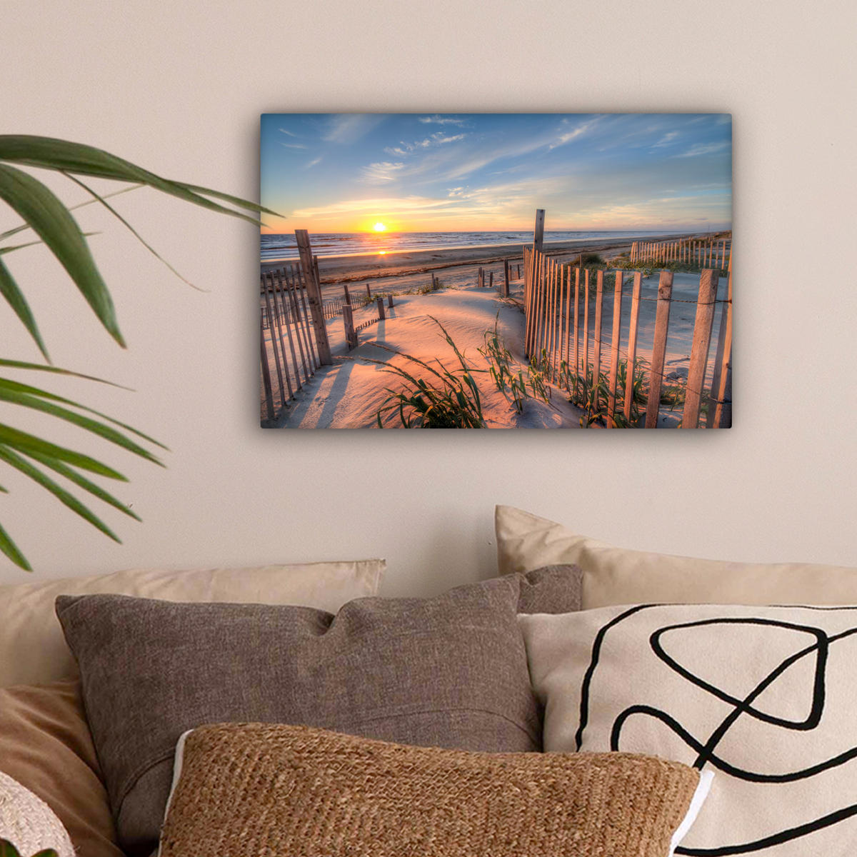 LEINWANDBILD Strand - Meer - Düne - Sonnenuntergang - Landschaft 30x20 cm - Beige, Textil (30/20cm) - MuchoWow