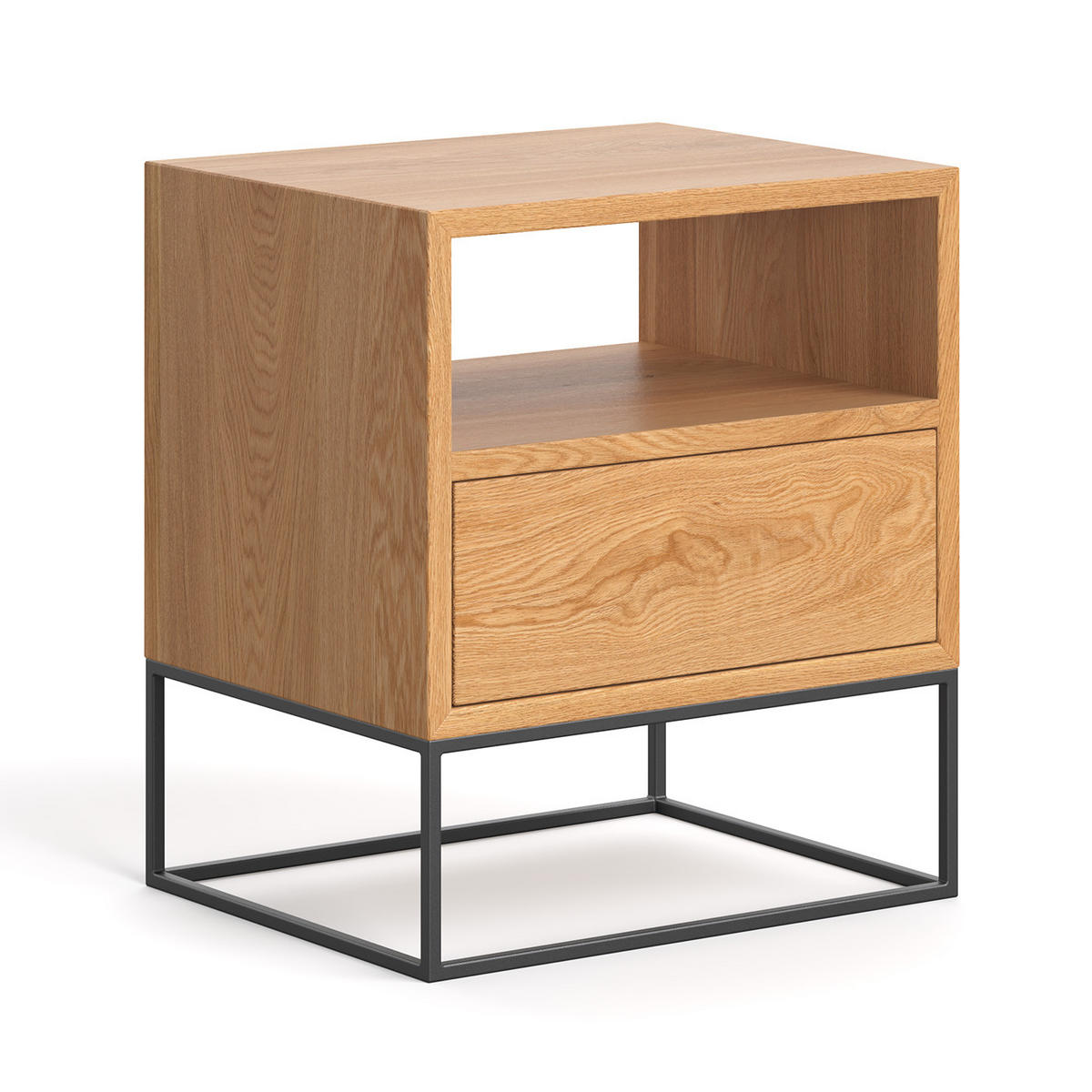 NACHTTISCH Moon aus massivem Eichenholz - Eichefarben/Schwarz, Holz/Metall (50/57/40cm) - Danzz