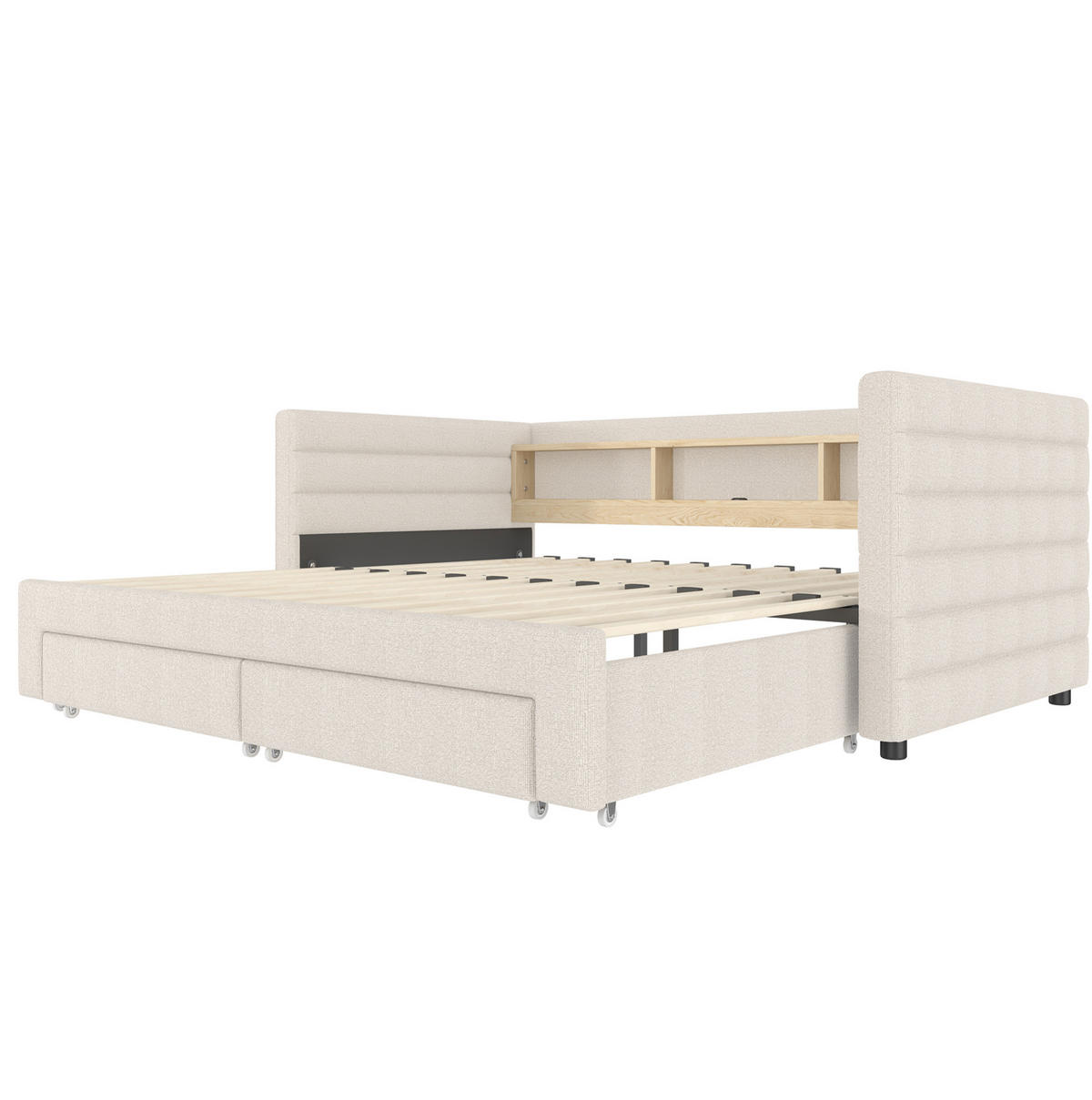 ROZKLADACIA posteľ z zamatu 90x190 cm béžová s LED osvetlením, USB a Typ-C portmi, úložným priestorom - béžová, textil (90/190cm) - Modfu