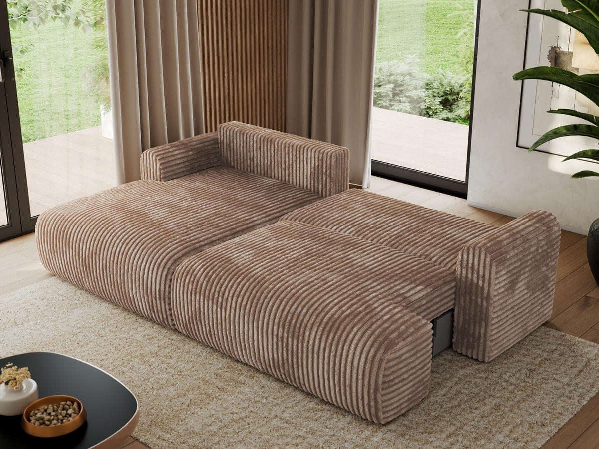 ECKSCHLAFSOFA TONO L Braun Cord - links - Schwarz/Braun, Kunststoff/Textil (260/150cm) - MKS