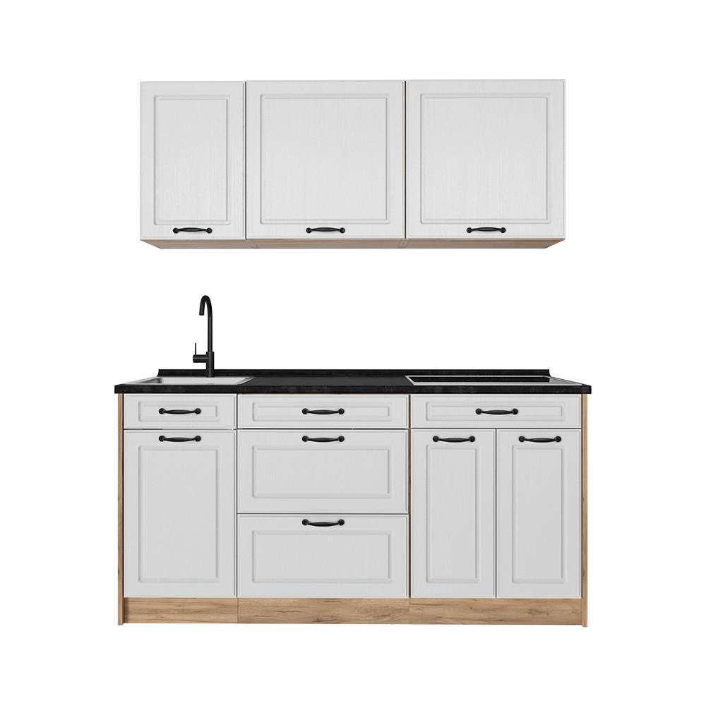 SAMOSTATNÁ KUCHYŇA R-Line, Biely vidiecky dom/Dub Goldkraft, 160 cm antrasiitti työtaso - biela/dub medový, kompozitné drevo (160/81.6/60cm) - Vicco