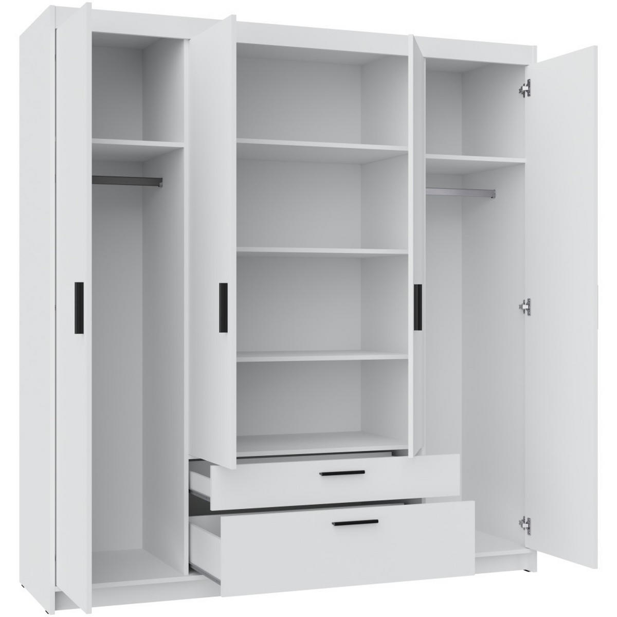 DREHTÜRENSCHRANK Elena mit 4 Türen und 2 Schubladen, ohne Spiegel Weiß - Weiß, Holzwerkstoff (176/190/53cm) - Beautysofa