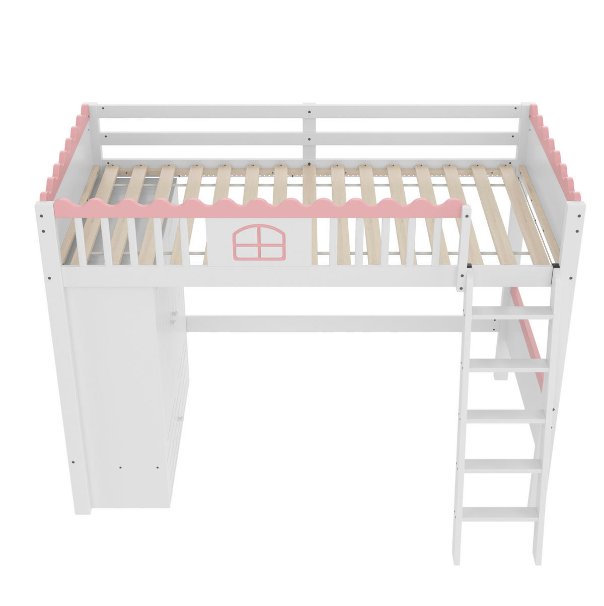 HOCHBETT 90/200 cm Weiß mit Kleiderschrank, Schublade und LED-Beleuchtung - Weiß, Holz (90/200cm) - Flora Grace