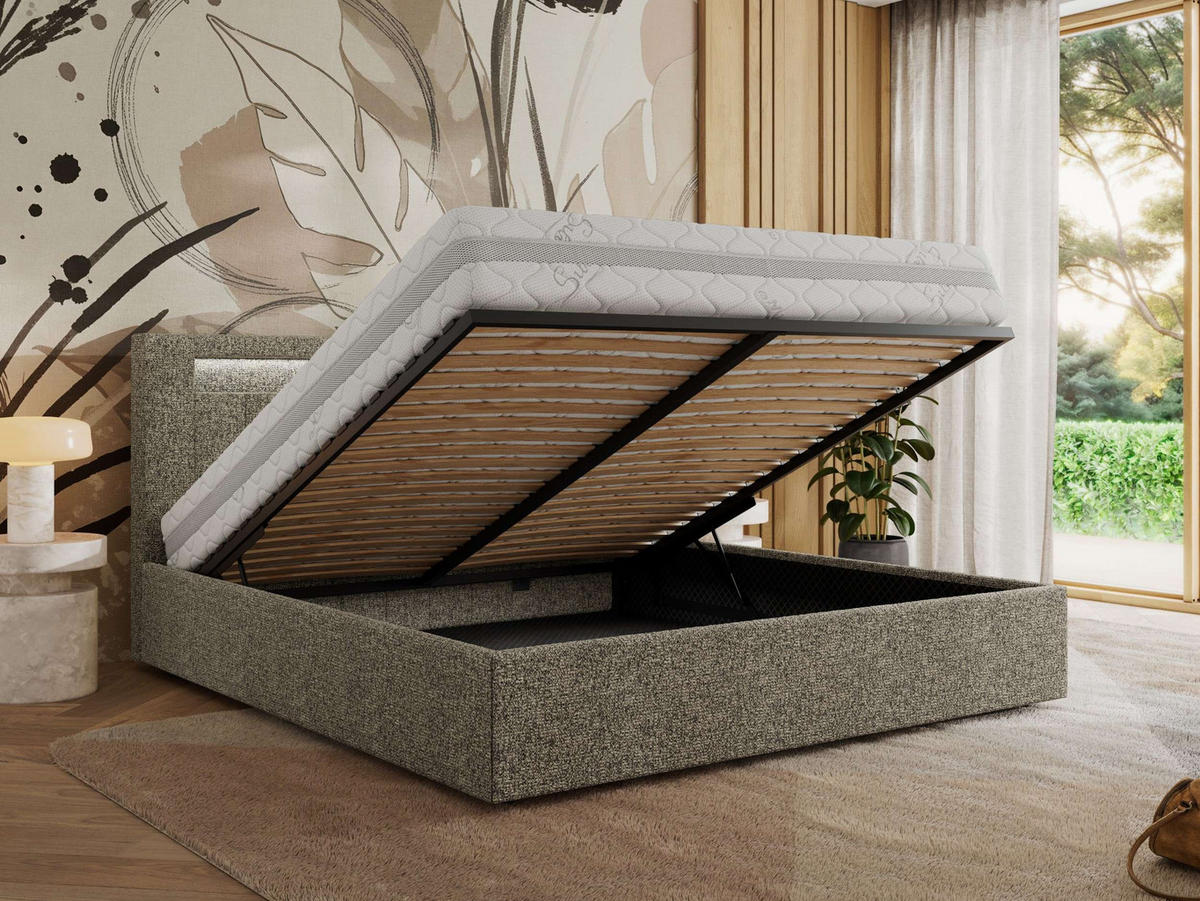 POLSTERBETT GOLD 5 CLASSIC 200/200 - Grau Strukture - Pocket-Matratze - Grau, Textil (200/200cm) - MKS