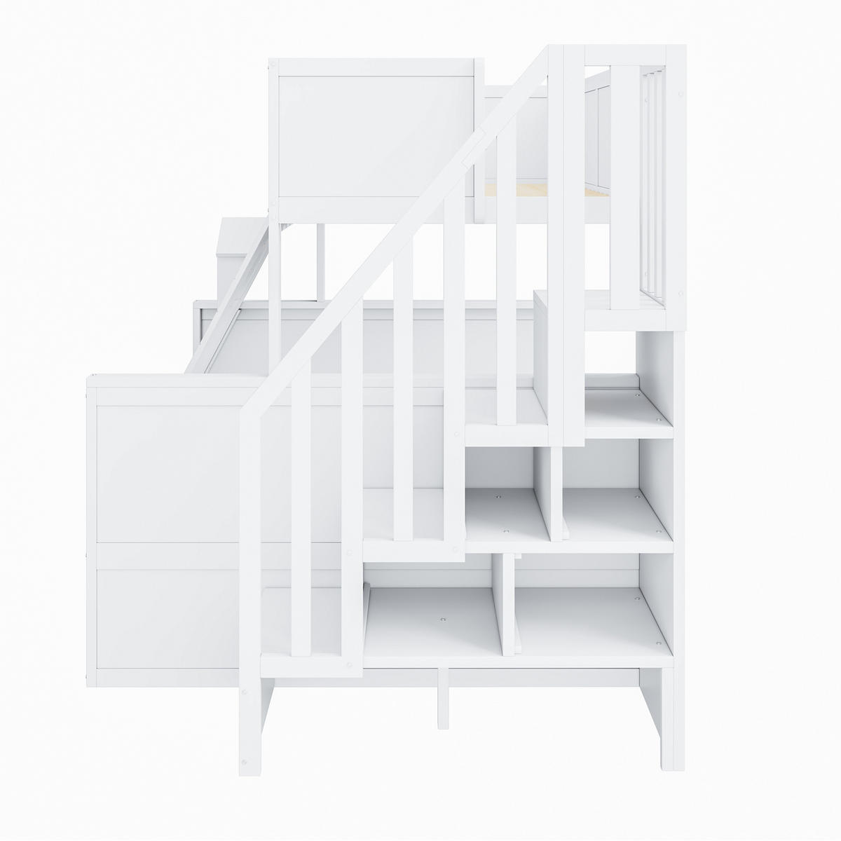 ETAGENBETT 90/200 & 140/200 cm mit Stauraumtreppe, 2 Schubladen und Fenster, Weiß - Weiß, Holzwerkstoff (90/200cm) - Redom