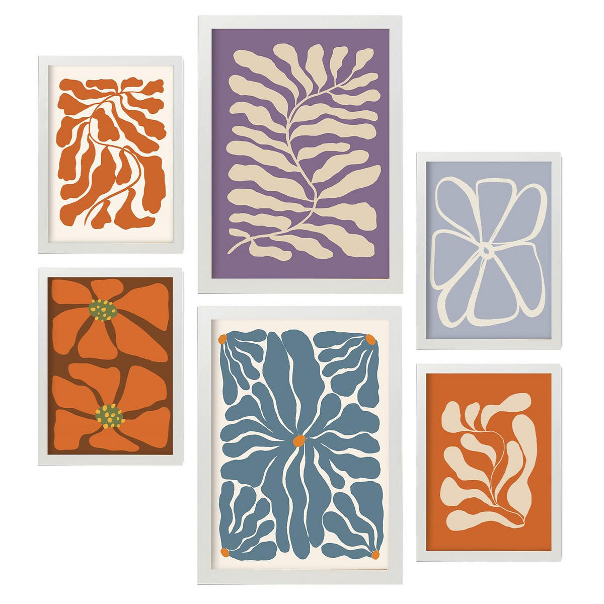 POSTER Set Mit 6 Matisse Inspiriert In Zusammenfassungen A3 & A4 Weißer Rahmen - Weiß, Papier (29/3cm) - Nacnic