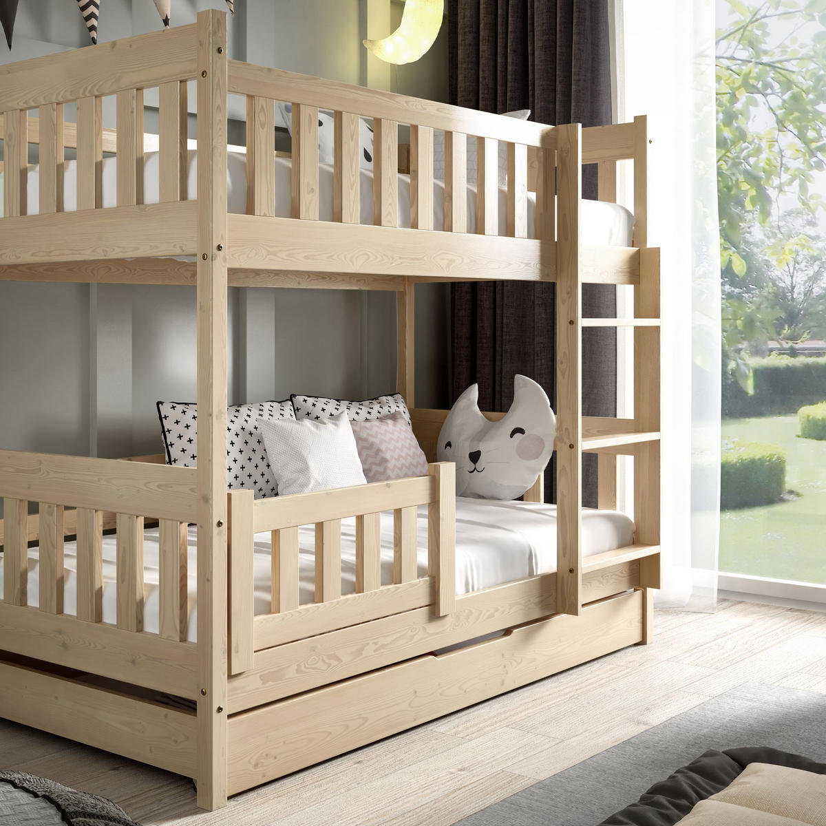 ETAGENBETT Holzbett LUMBE, Kinderbett - Kieferfarben, Holz (80/190cm) - KONSIMO®