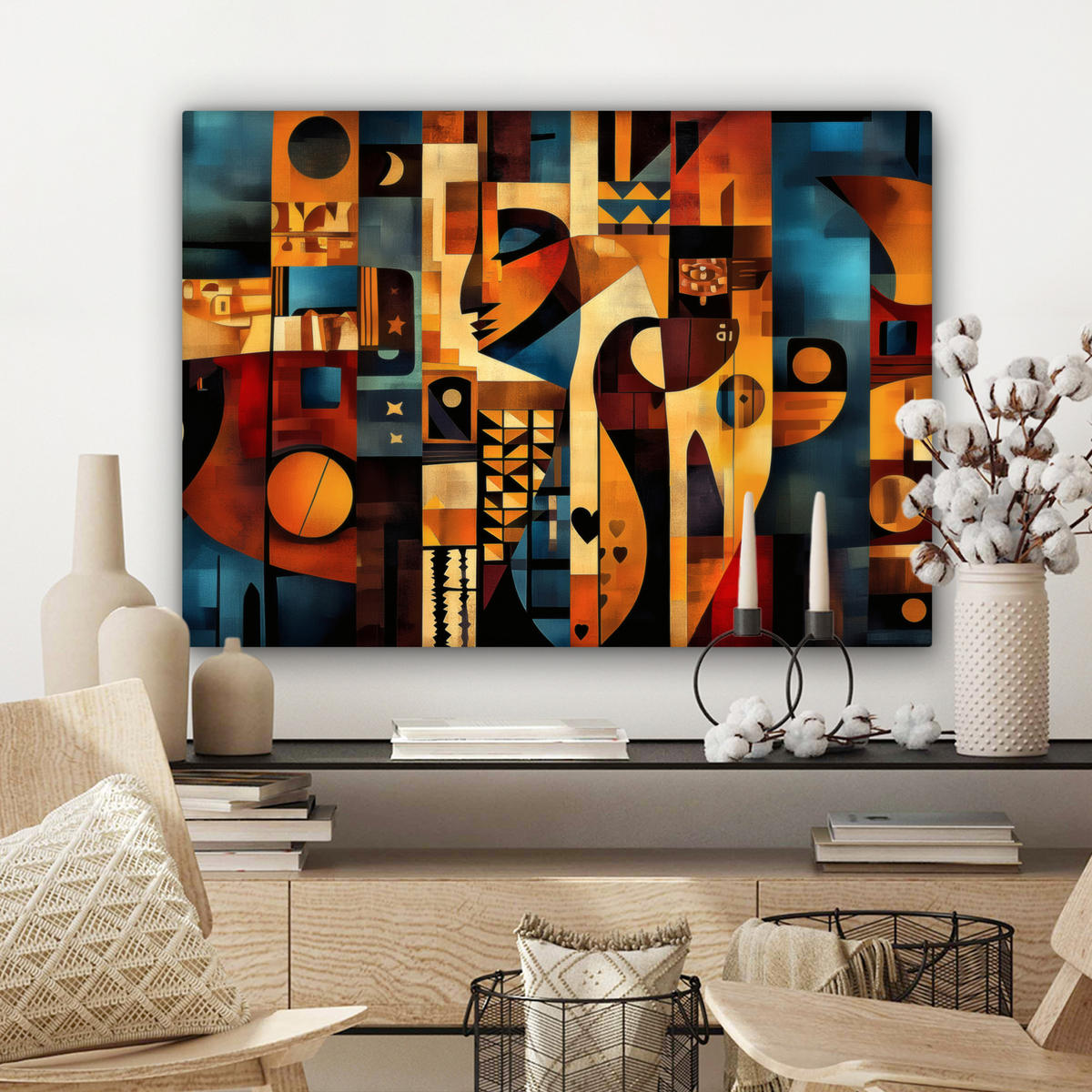 LEINWANDBILD Figuren - Abstrakt - Symbole Wandbilder 80x60 cm - Terracotta, Textil (80/60cm) - MuchoWow