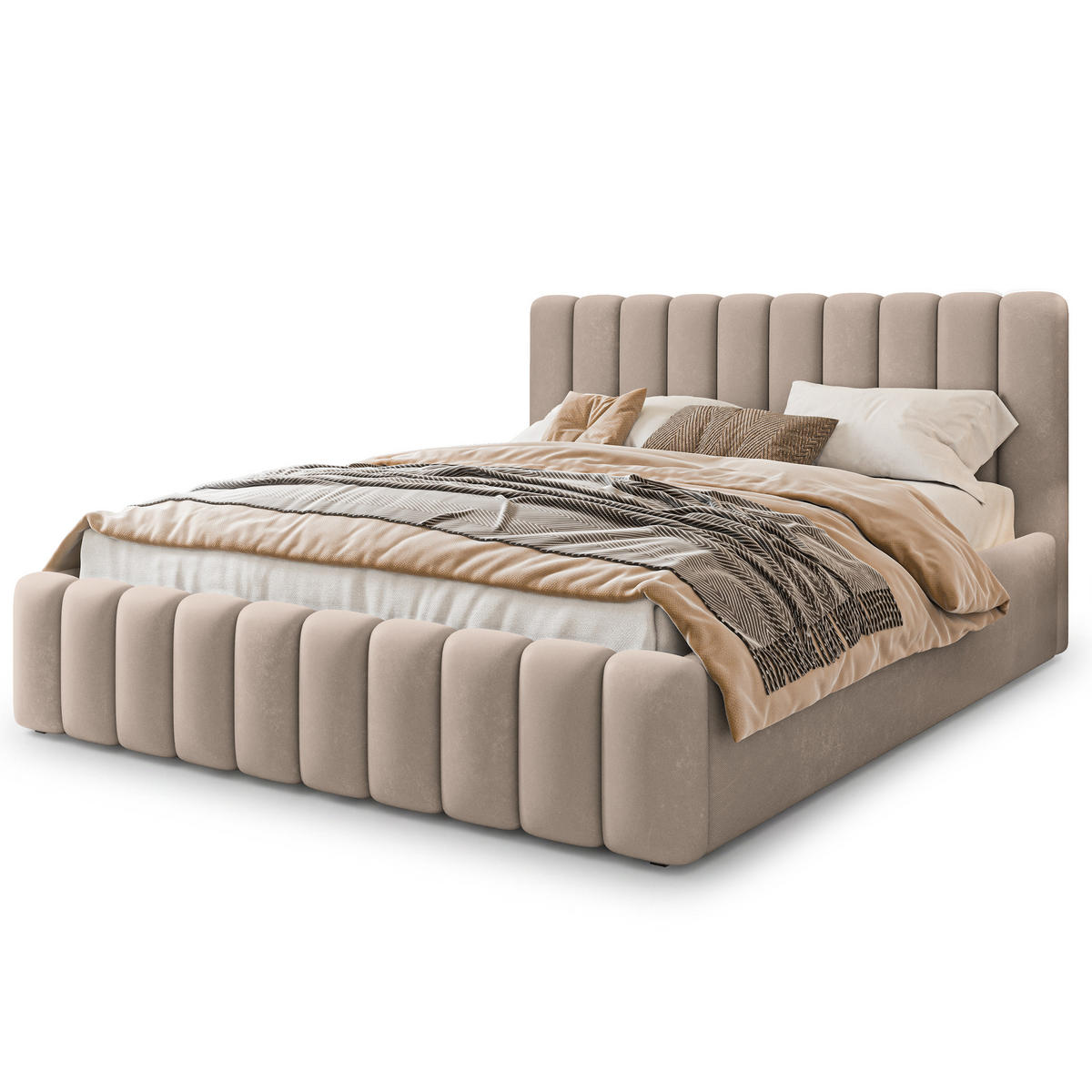 POLSTERBETT DINESE 200x200 cm mit Bettkästen - Beige - Beige, Holz (200/200cm) - MASSENO