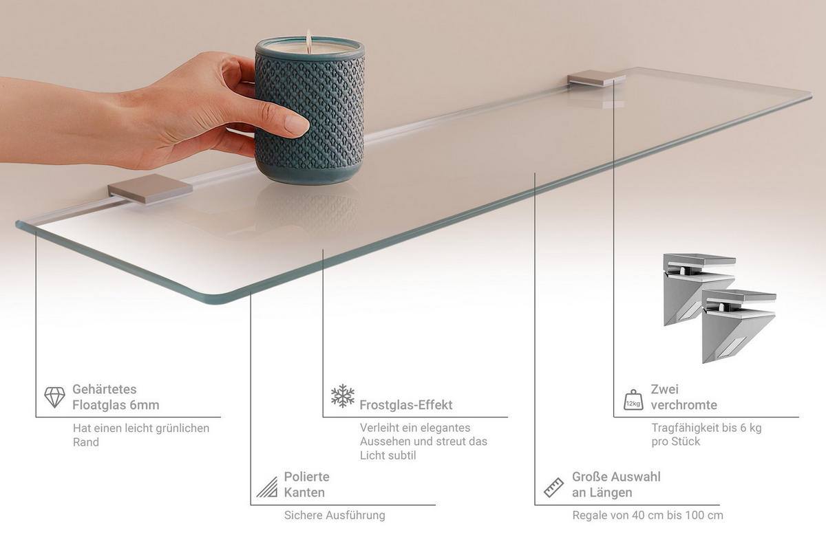 GLASREGAL Milchglas - 45x13 cm - Transparent, Glas (45/0.6/13cm) - TULUP