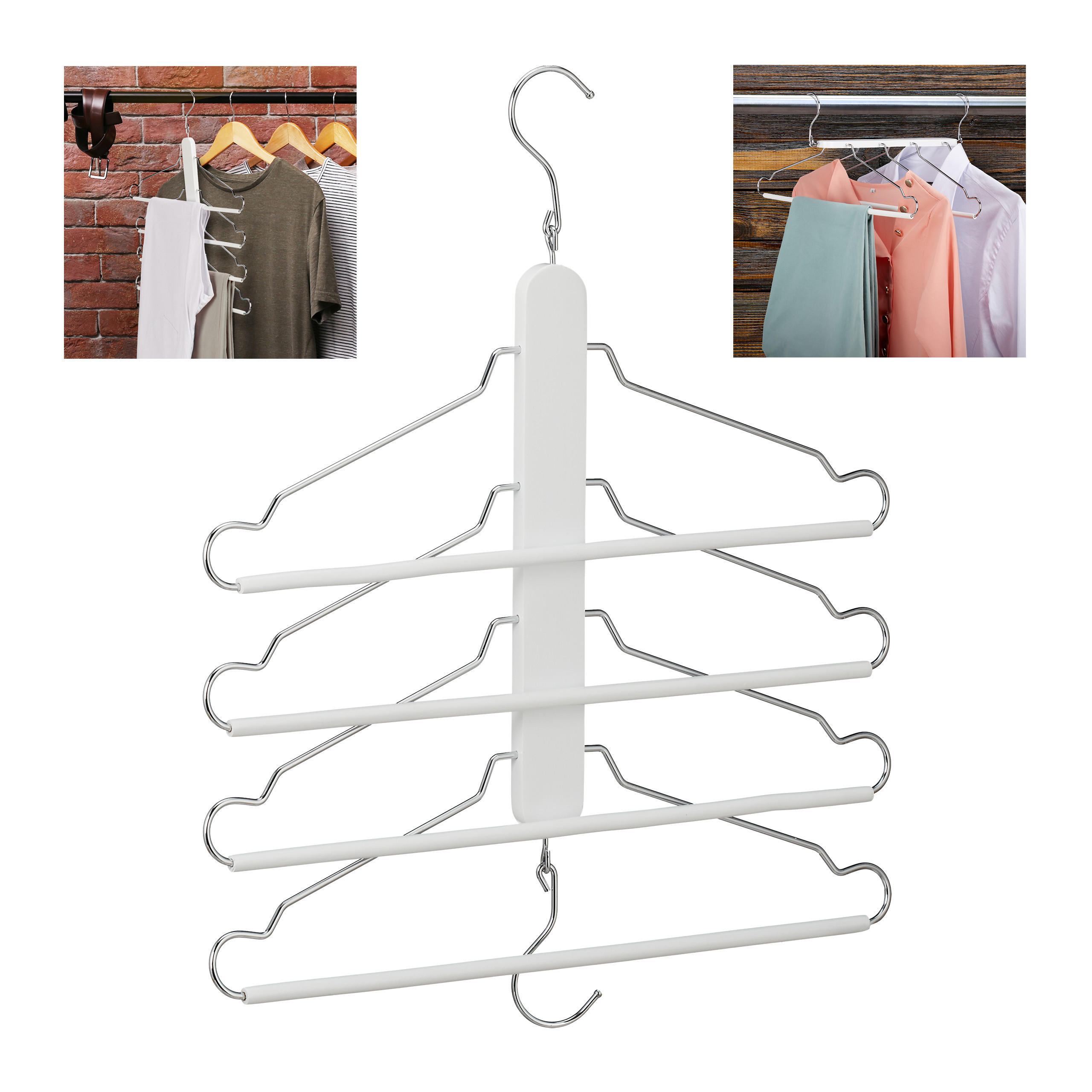 ÚSPORNÝ vešiak - biela, kov/drevo (2.5cm) - Relaxdays