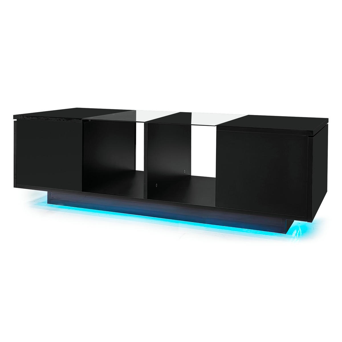 COUCHTISCH 120/50/38,5 cm schwarz mit LED-Beleuchtung und Glasplatte - Schwarz, Holzwerkstoff (120/50/38.5cm) - OKWISH