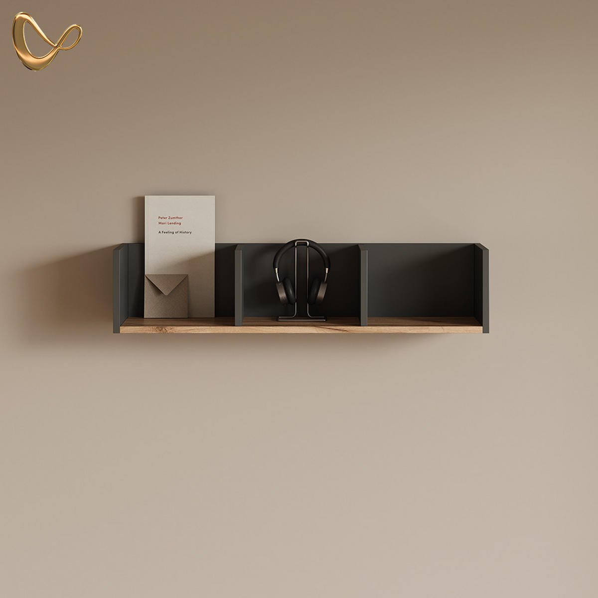 WANDREGAL Lorena Anthrazit/Goldkraft Eiche 90 x 20 cm - Anthrazit, Holzwerkstoff (90/20/24cm) - Livinity®