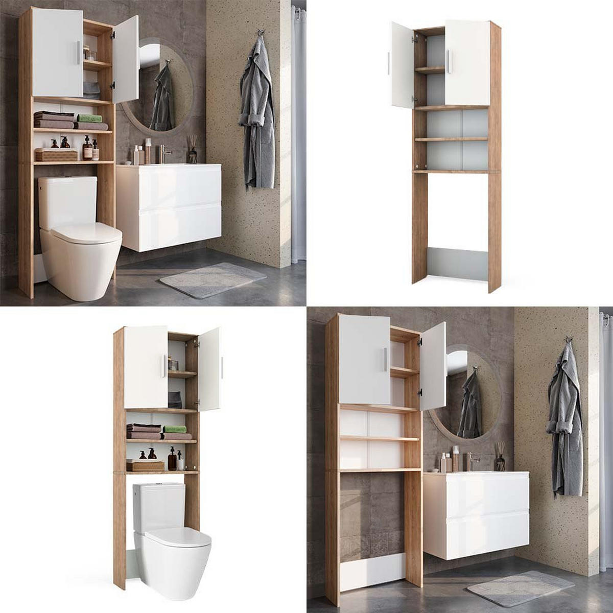 TOILETTENSCHRANK Sonoma/Weiß 64 x 190 cm mit 2 Türen - Weiß/Sonoma Eiche, Holzwerkstoff (64/190/26cm) - Vicco