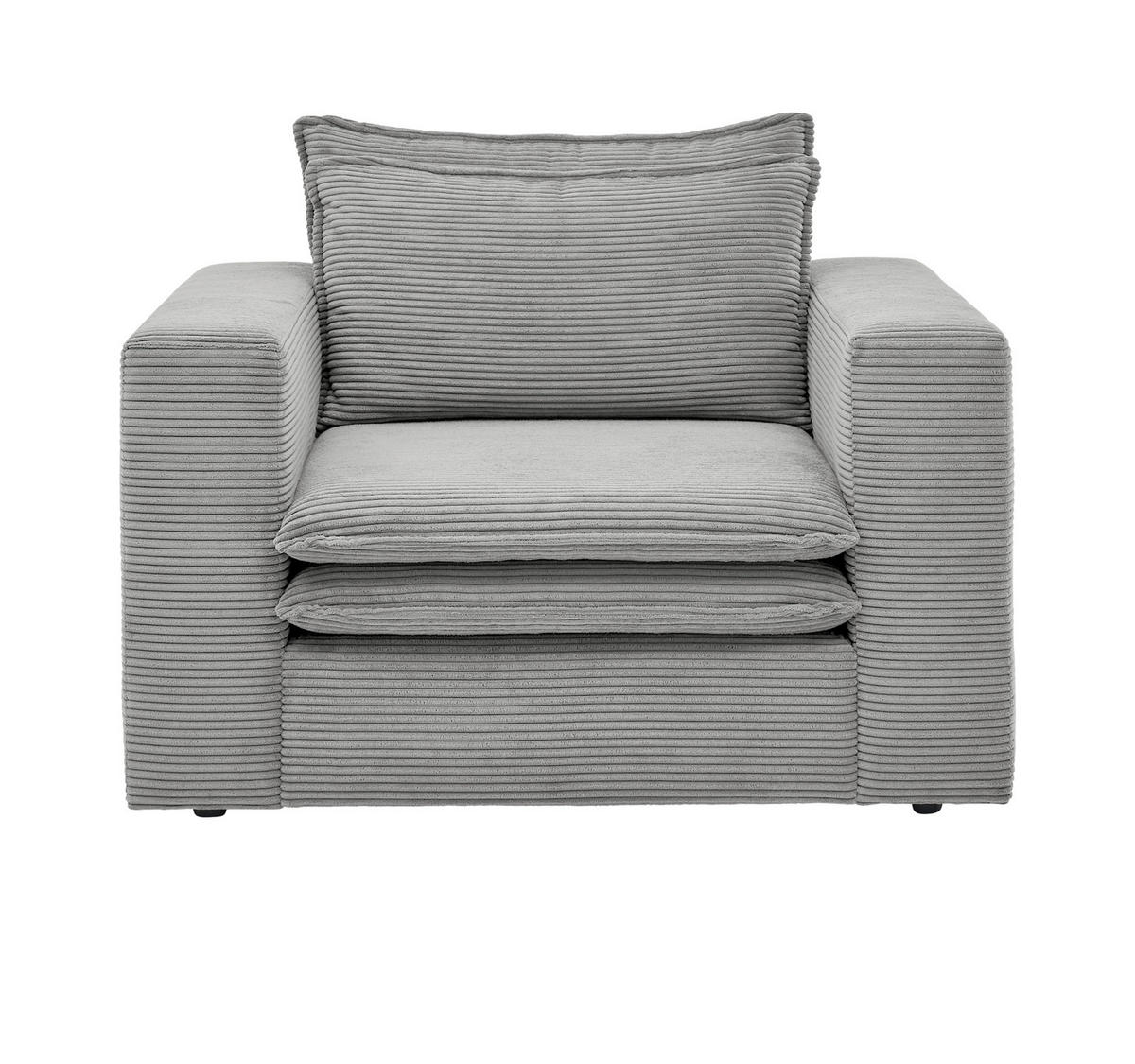 SESSEL hellgrau Cord, Loungesessel 110 cm - Beige/Hellgrau, Holz/Kunststoff (110/83/91cm) - Furn.Design