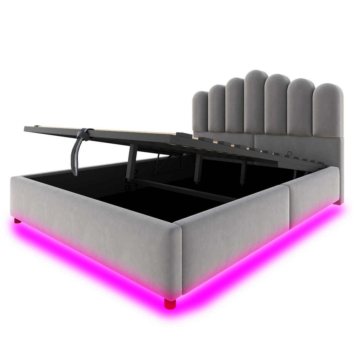 POLSTERBETT 140/200 mit Bettkasten und LED-Lichtleiste in Grau - Grau, Holzwerkstoff/Textil (140/200cm) - EVRYAE