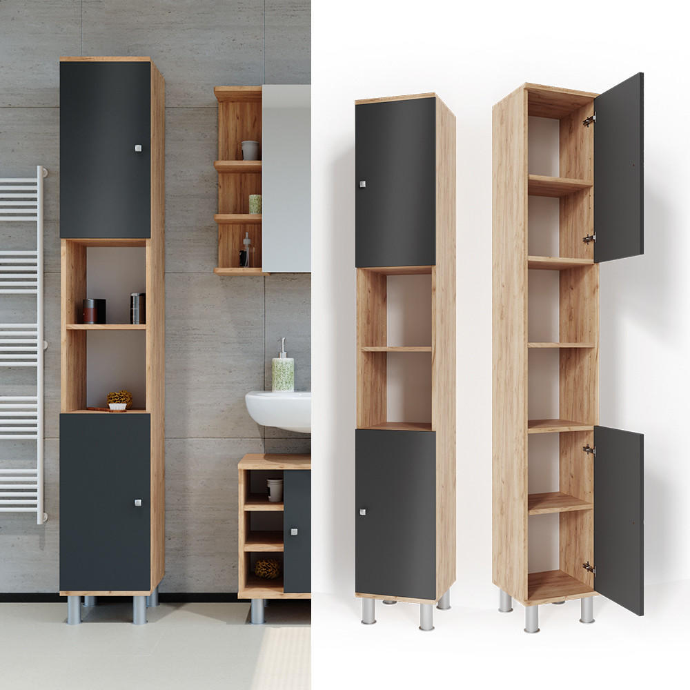 BADSCHRANK Fynn Eiche 30 x 190 cm - Eichefarben/Braun, Holzwerkstoff (30/190/30cm) - Vicco