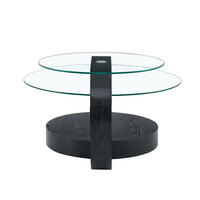 KONFERENČNÍ stolek, průměr 50/70 cm, MDF a sklo, černá/transparentní - průhledná, kompozitní dřevo (70/70/44cm) - BEAOK
