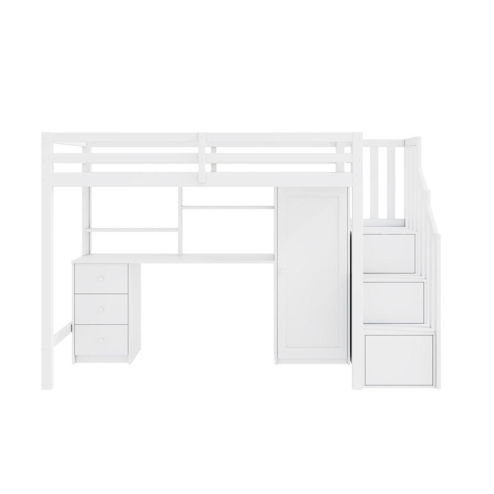 HOCHBETT 90x200 cm mit Kleiderschrank und Schreibtisch - Weiß, Holz (90/200cm) - KOMHTOM