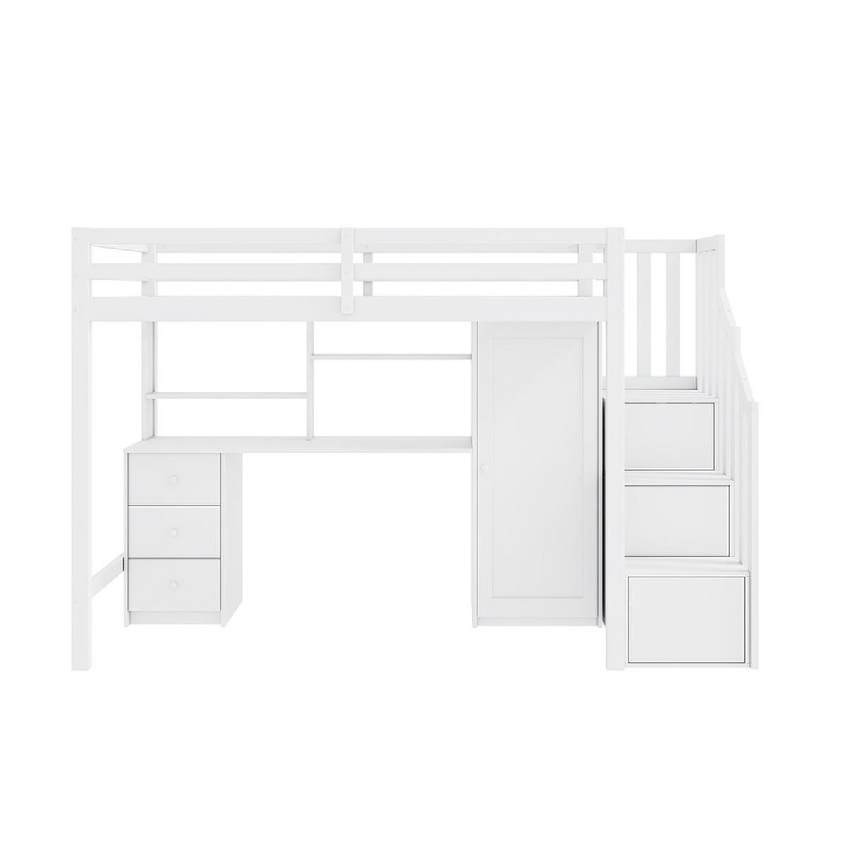 HOCHBETT 90x200 cm mit Kleiderschrank und Schreibtisch - Weiß, Holz (90/200cm) - KOMHTOM