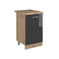 KÜCHENUNTERSCHRANK R-Line, Anthrazit Hochglanz/Goldkraft Eiche, 50 cm Arbeitsplatte Goldkraft Eiche - Honigeiche/Schwarz Hochglanz, Holzwerkstoff (50/81.6/60cm) - Vicco