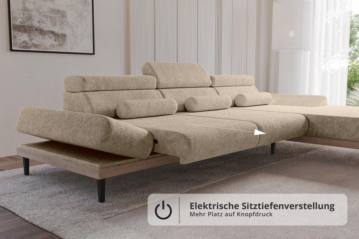 ELEKTRISCHES ECKSOFA Rechts MONA 316x205x85 Braun Velours - Braun, Holzwerkstoff/Textil (316/205cm) - ALTDECOR