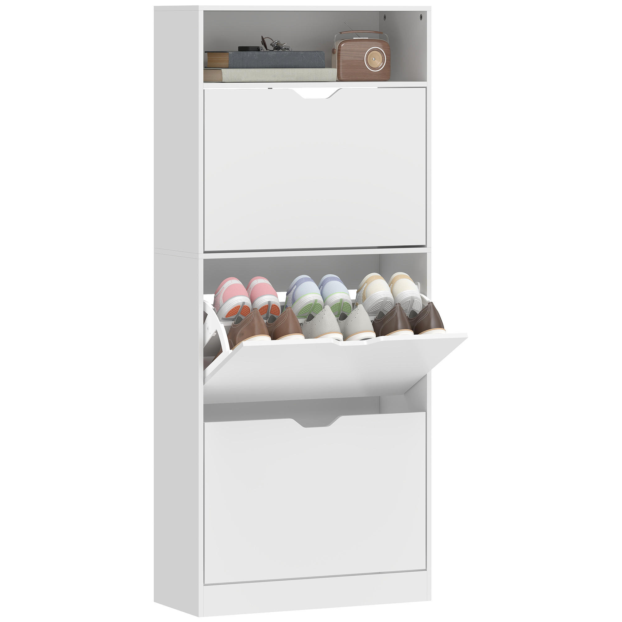 SCHUHSCHRANK Weiß MDF klappbar mit 3 Fächern 1 Stück - Weiß, Holzwerkstoff (60/140/26cm) - PANGIVO