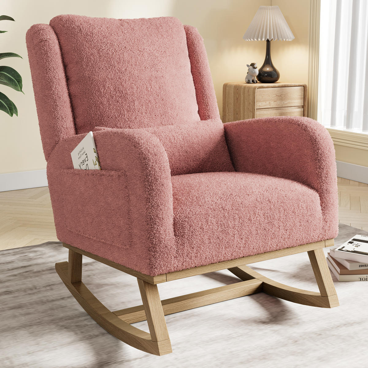 SCHAUKELSTUHL Teddyplüsch, rosa, ergonomisch, Komfortstuhl mit Rückenlehne - Rosa, Textil (52/96/93cm) - EuroLiving