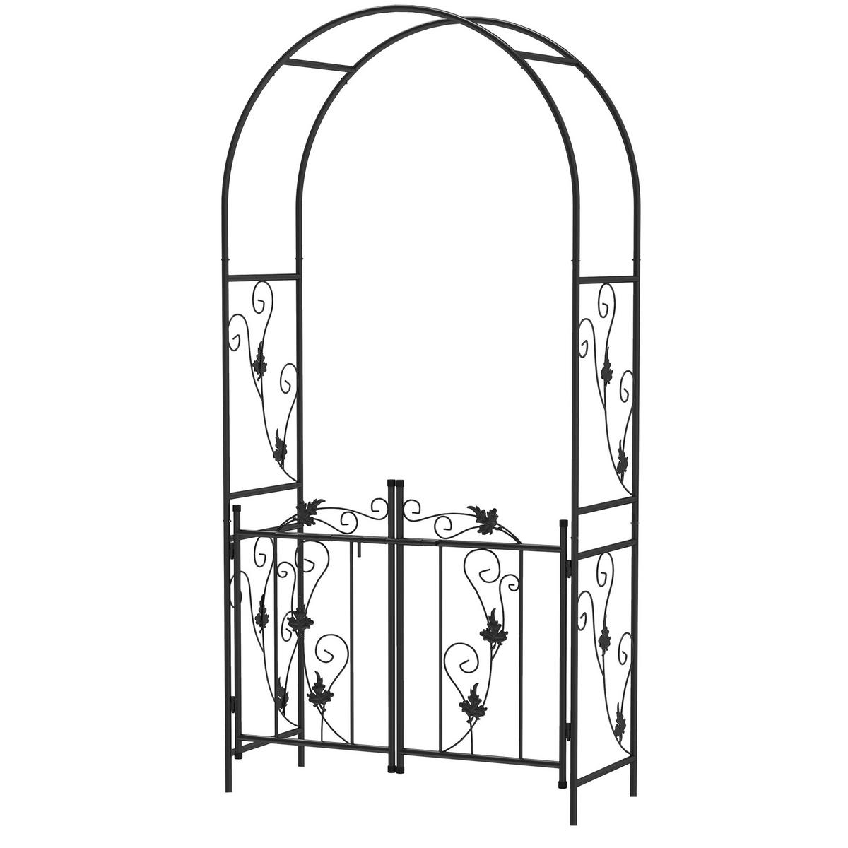 GARTENBOGEN,STAHL Rosen Doppeltüren 107x45x217cm,schwarz - Schwarz, Metall (58/16/91cm) - Vallsero