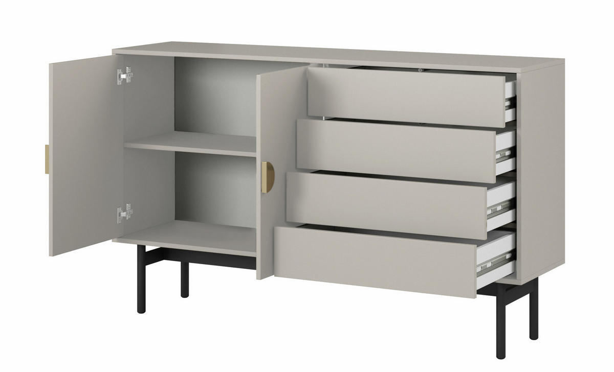 SIDEBOARD Stoon Grau-Beige 154 cm - Greige/Goldfarben, Holzwerkstoff/Metall (154/93/38cm) - Selsey