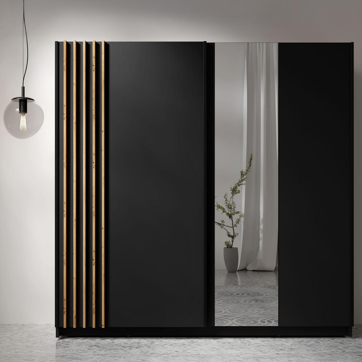 SCHIEBESCHRANK CASTARI Schwarz / Artisan Eiche - Schwarz/Eiche Artisan, Holzwerkstoff (200.2/198.5/62cm) - KONSIMO®