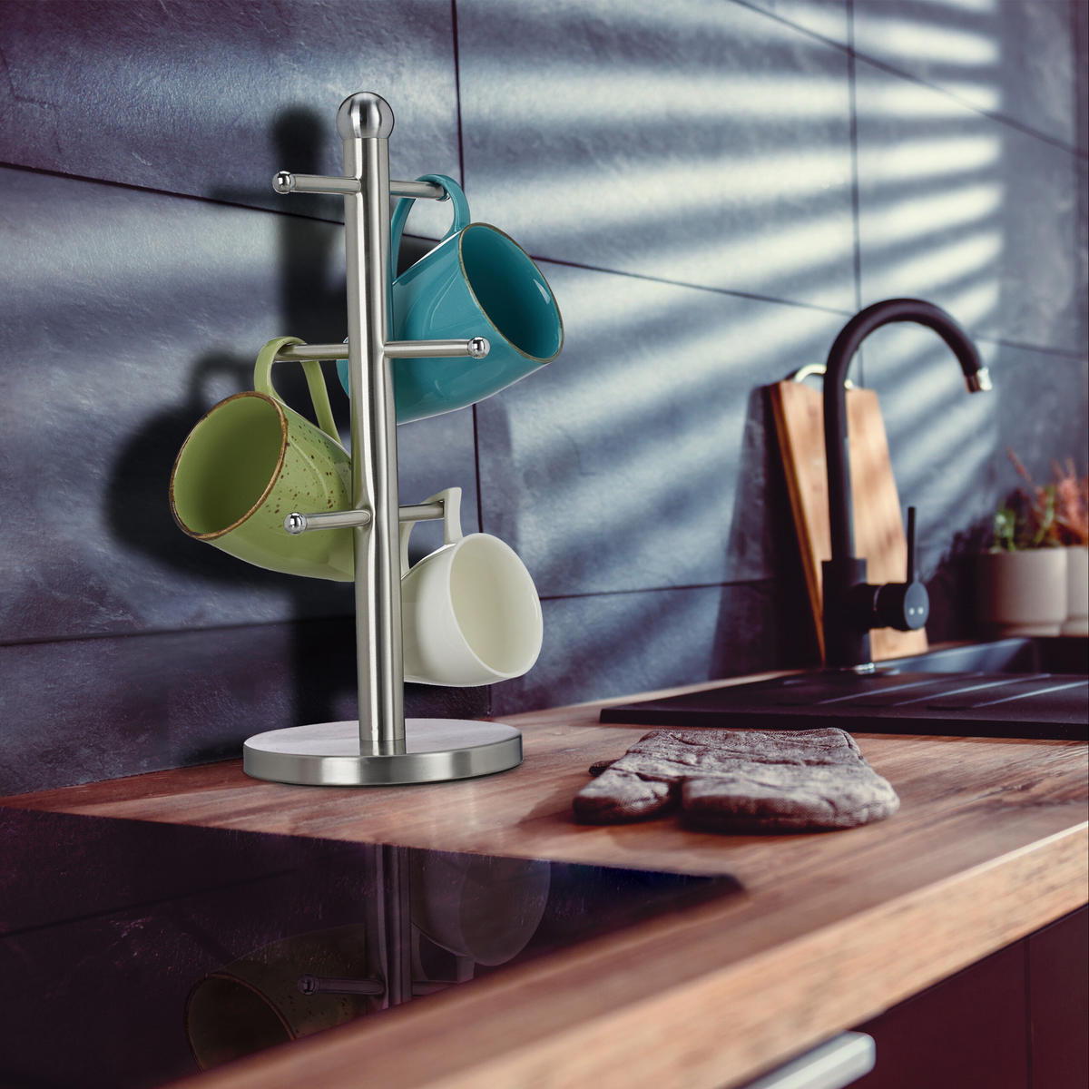 TASSENHALTER - Silberfarben, Textil/Metall (15/37/15cm) - Relaxdays