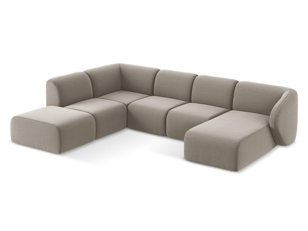 WOHNLANDSCHAFT Samt Stoff Grau - Taupe/Schwarz, Holzwerkstoff/Kunststoff (325/75/236cm) - Makamii