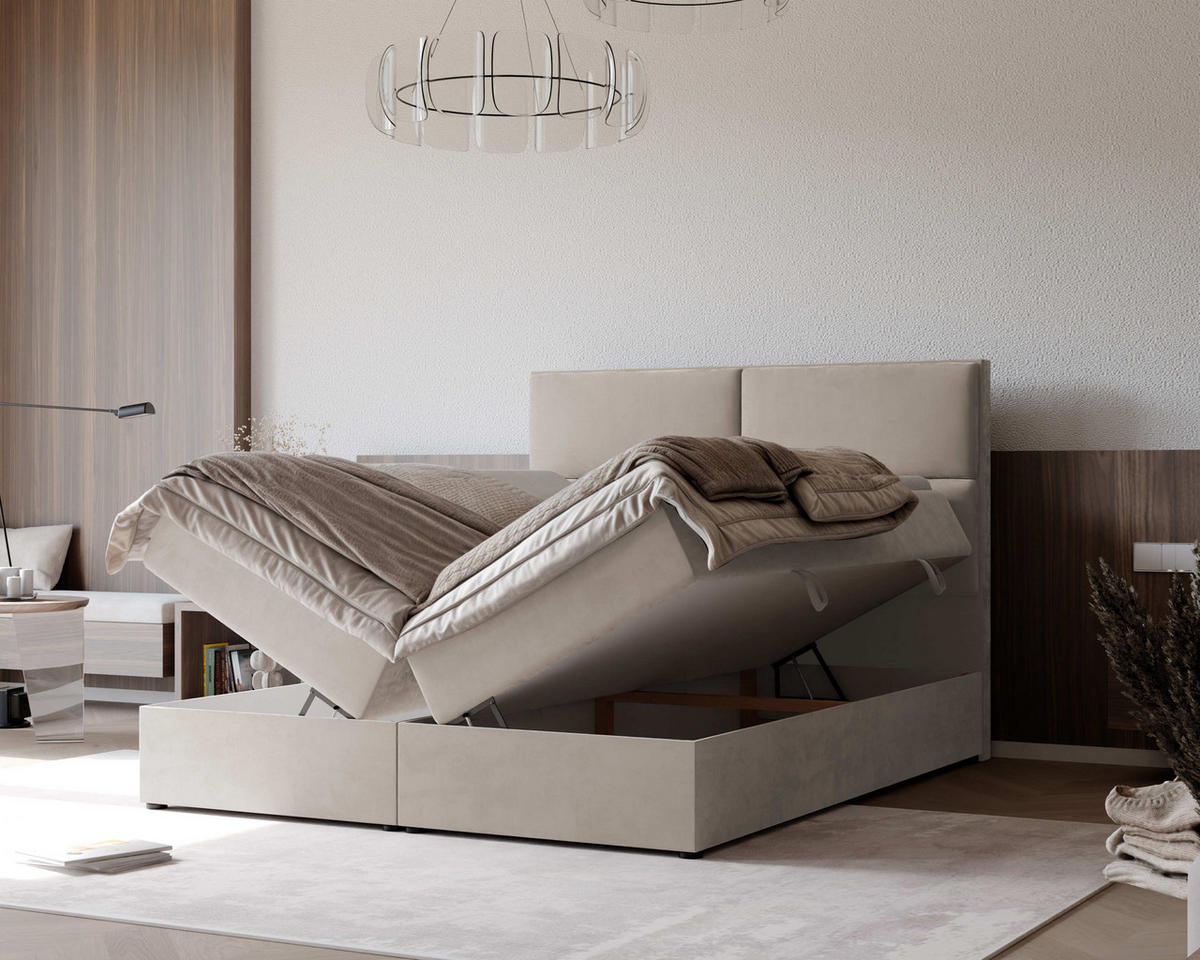 BOXBETT 120x200 cm mit Topper - Beige, Holzwerkstoff/Textil (120/200cm) - Idohome