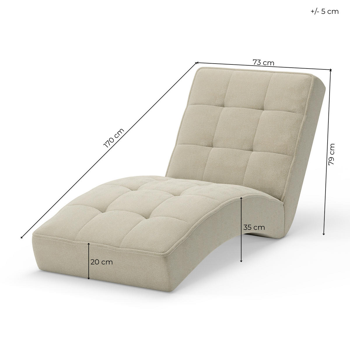 CHAISELONGUE - Livano - Grau (Twist 19) - Grau, Holzwerkstoff (73/79/170cm) - Möblo