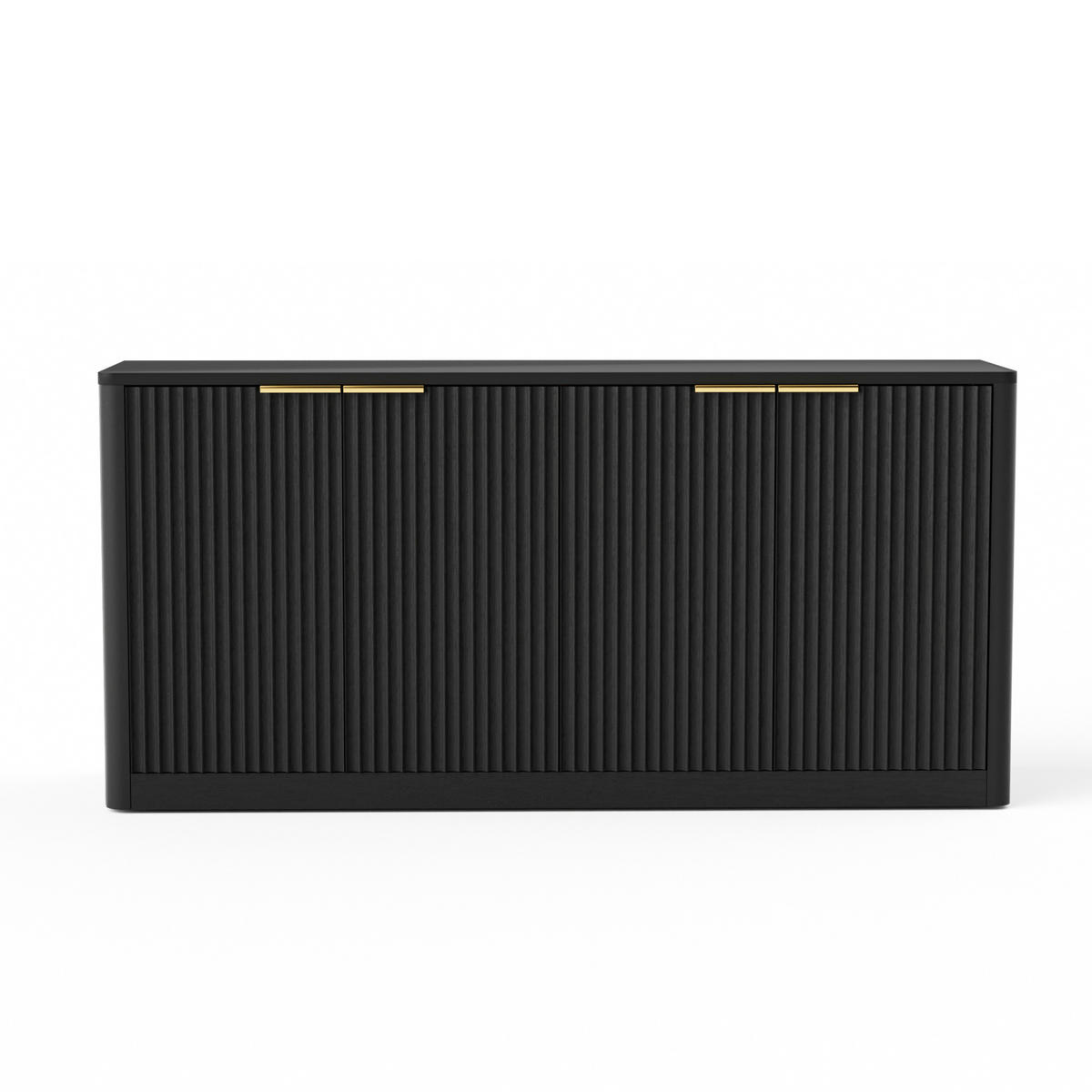 SIDEBOARD 150/40/70,5 cm in Schwarz mit 4 Türen und Wellenfront - Schwarz, Holzwerkstoff (150/70.5/40cm) - Flora Grace