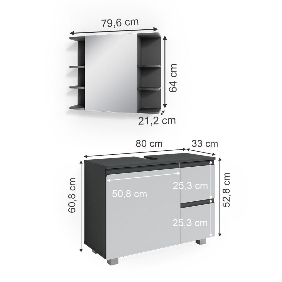 BADMÖBEL-SET J-Shape Anthrazit 2 Teile - Anthrazit/Weiß, Holzwerkstoff (80/60/33cm) - Vicco