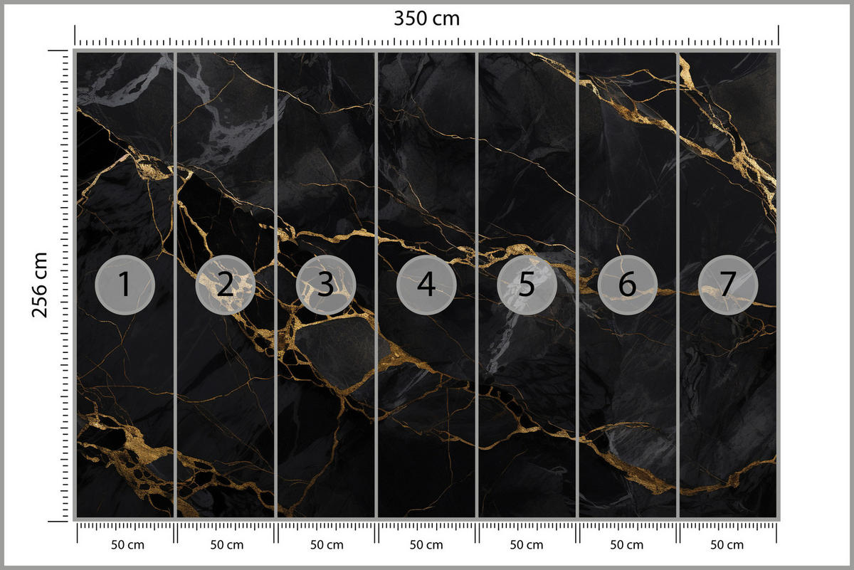 FOTOTAPETE Marmor Abstraktion Glamour Schwarz Modern Luxus Eleganz 350x256 - Gelb/Schwarz, Papier (350/256cm) - Muralo