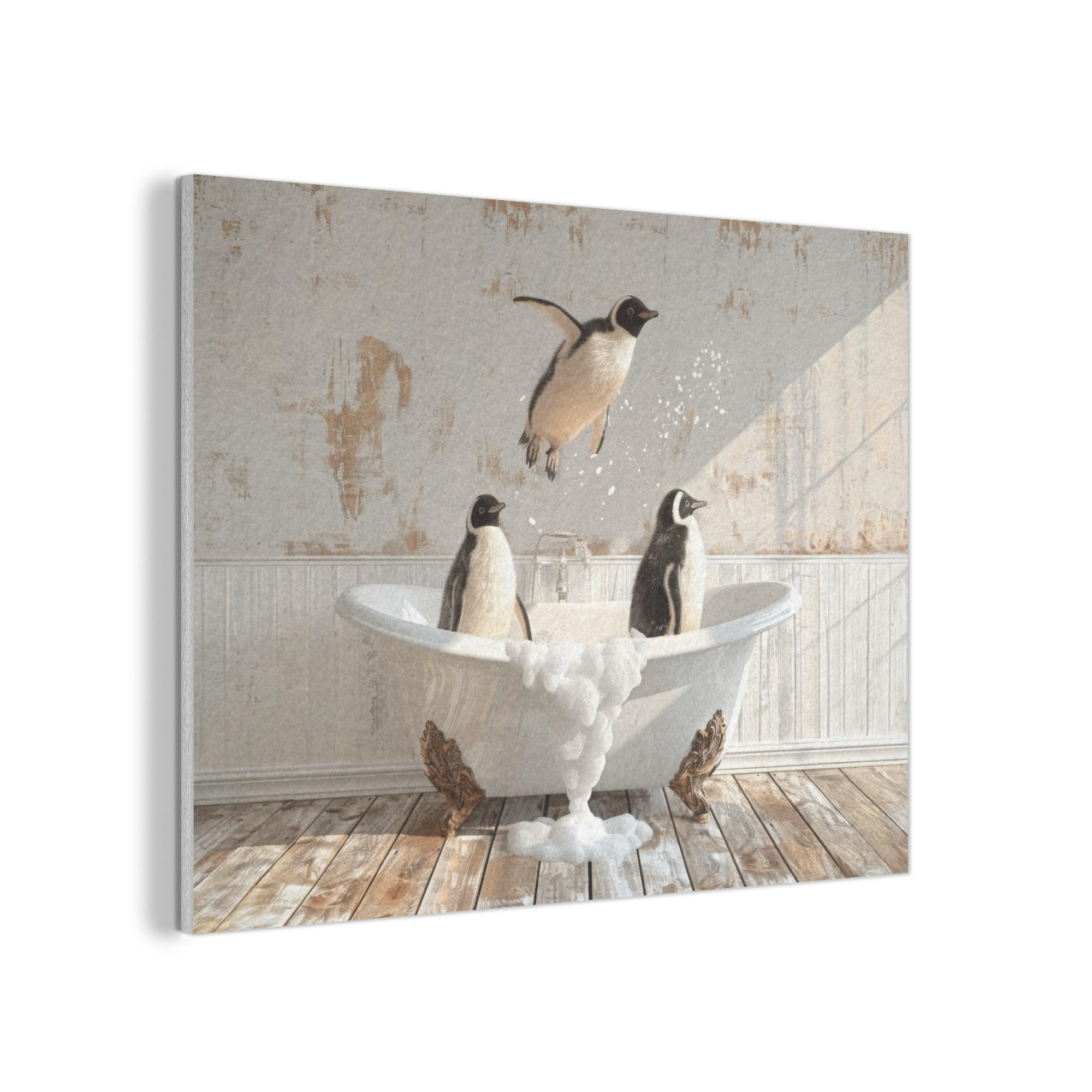 AKUSTIKPANEEL Vintage - Pinguin - Badewanne - Schaumstoff 100x70 cm - Schwarz, Textil (100/0.9/70cm) - MuchoWow