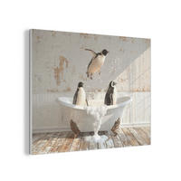 AKUSTIKPANEEL Vintage - Pinguin - Badewanne - Schaumstoff 100x70 cm - Schwarz, Textil (100/0.9/70cm) - MuchoWow
