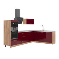 KUHINJA U OBLIKU SLOVA L Fame-Line, Bordo visokog sjaja/Hrast zlatnog tona, 287 x 207 cm, RP Mramor - hrast medunac/bordo, drvni materijal (287/153.6/60cm) - Vicco