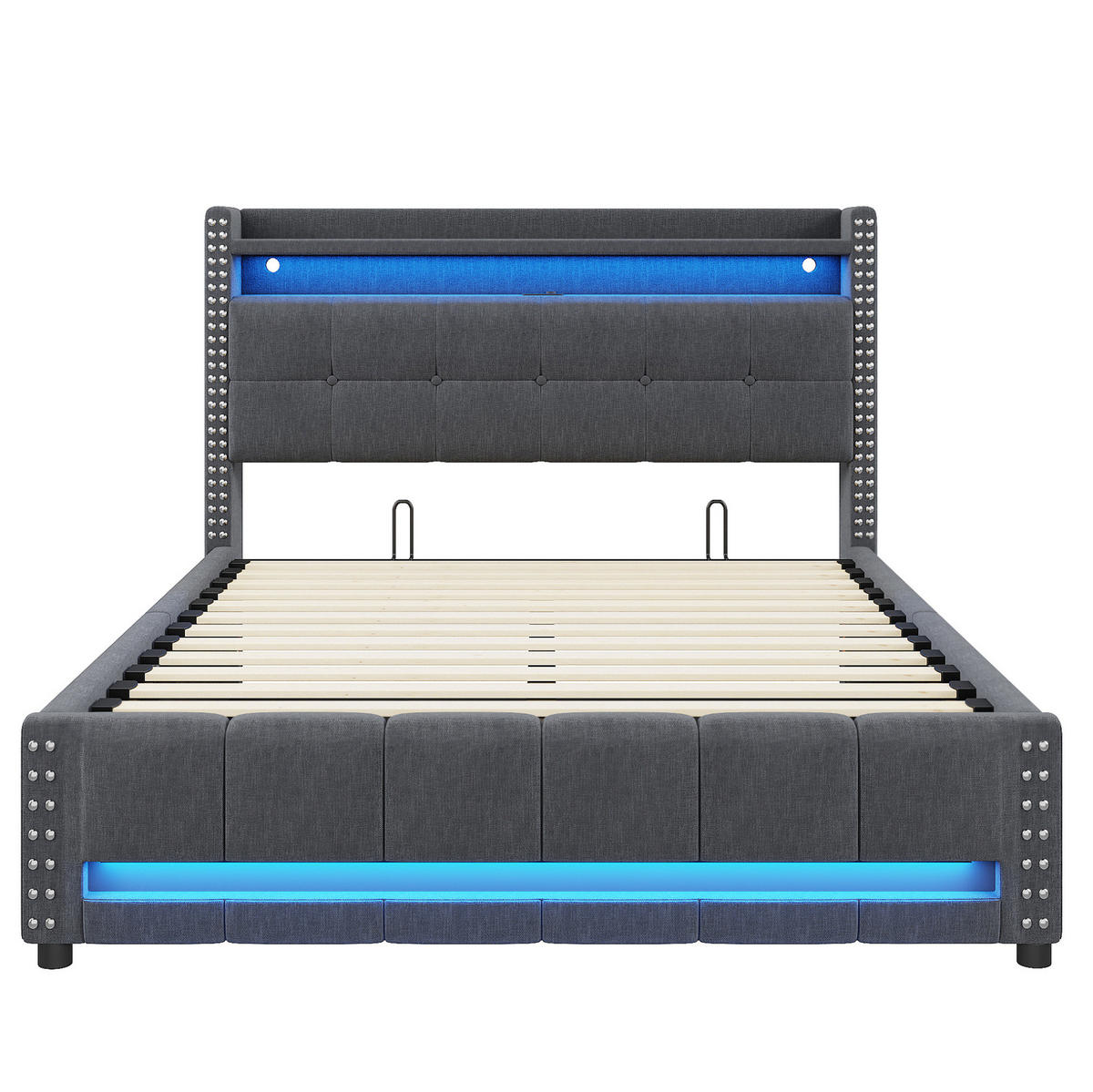POLSTERBETT mit Stauraum und LED 160x200 cm Leinen Grau - Grau, Metall (160/200cm) - Meubliv