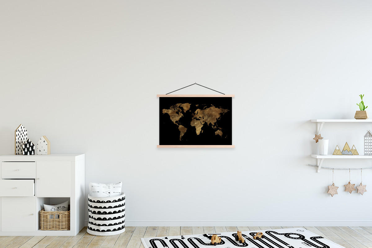 POSTER Weltkarte - Gold - Luxus - Erde - Schwarz 60x40 cm - Goldfarben, Textil (60/40/0.15cm) - MuchoWow