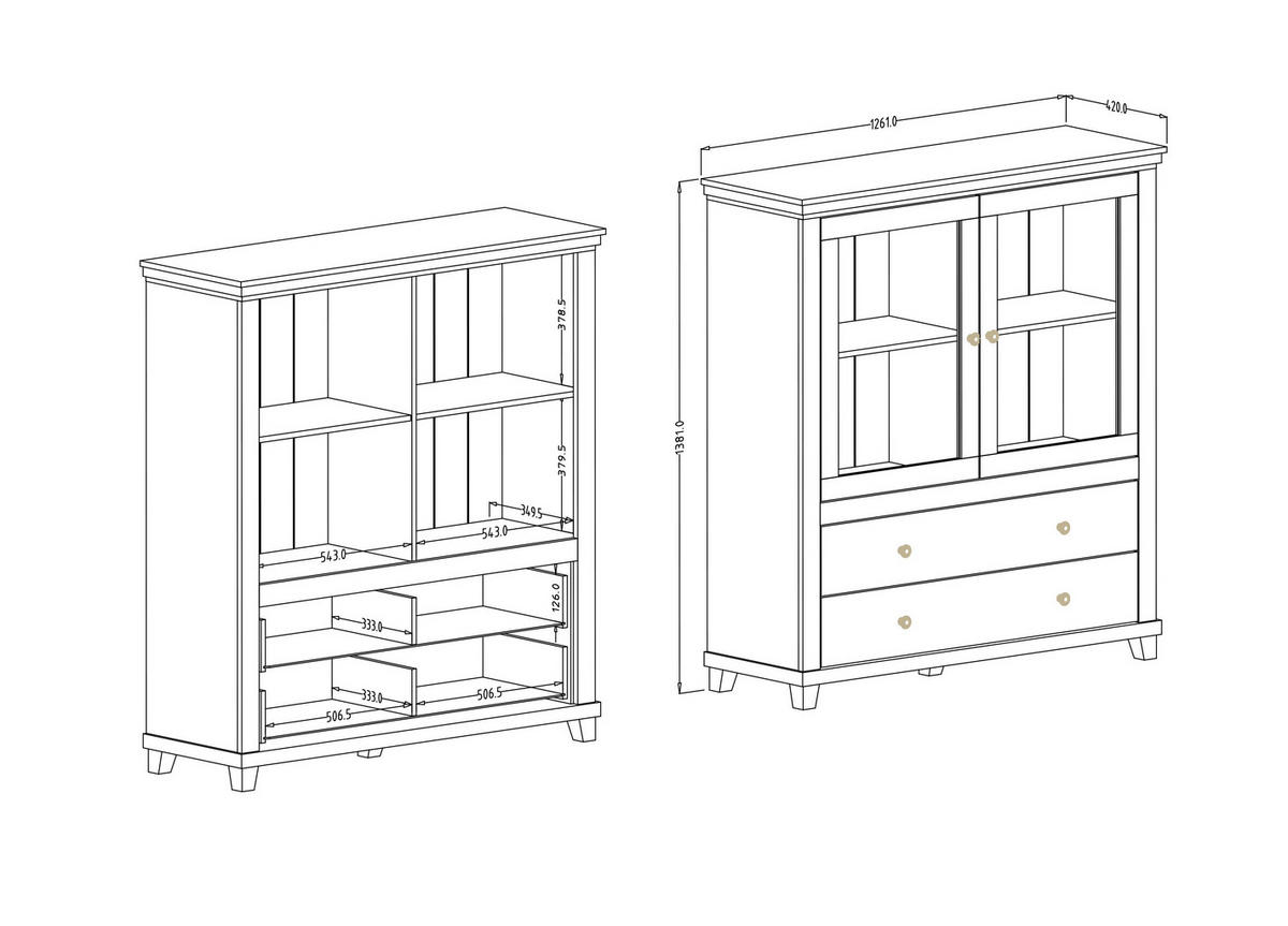 SIDEBOARD EVANDRO 126x42x138 cm mit 2 Schubladen und 2 Türen Beige - Beige, Holzwerkstoff (126/138/42cm) - MASSENO