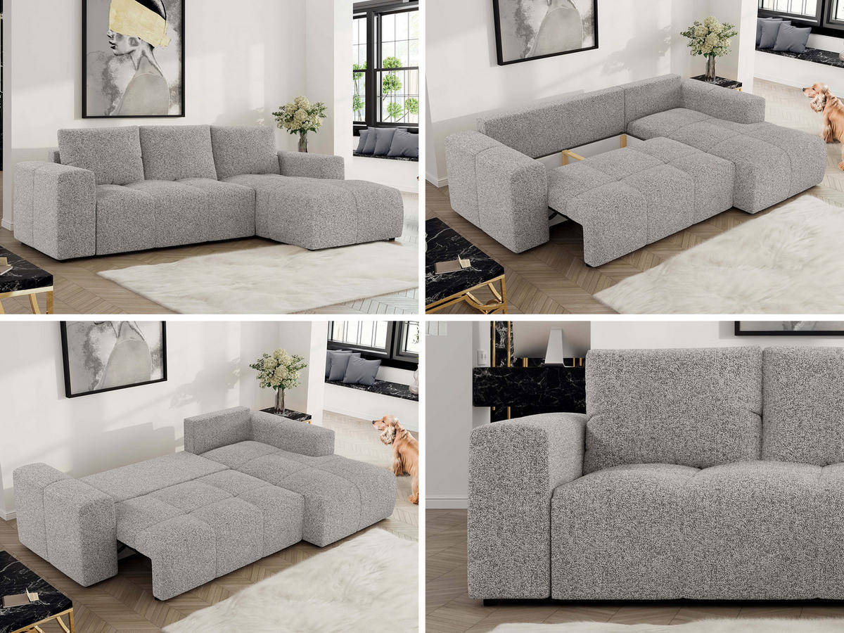 ECKSOFA MONIVA Hellgrau Strukture - Rechts - Hellgrau/Schwarz, Textil (266/164cm) - MKS