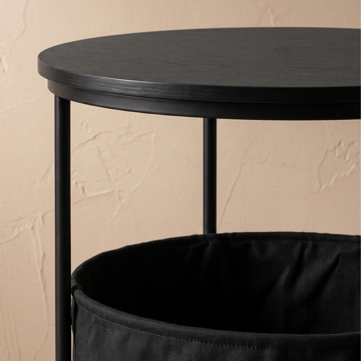 BEISTELLTISCH mit Korb rund Schwarz 45/45/50 cm - Schwarz, Metall (45/45/50cm) - SCENA LIVING
