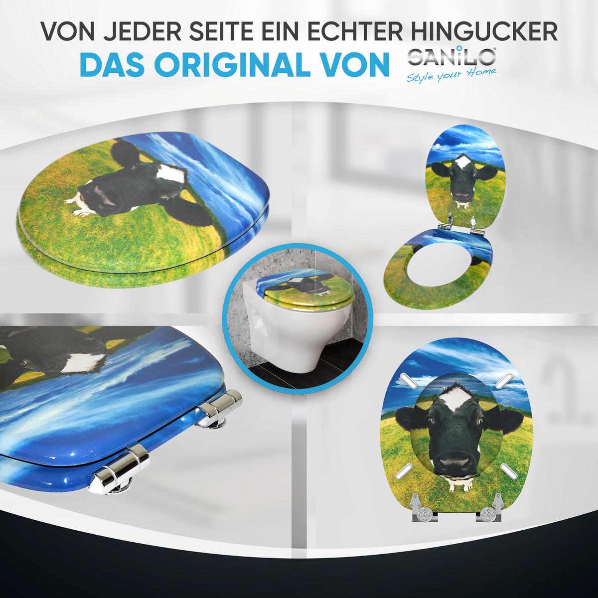 WC-SITZ mit Absenkautomatik Kuhkopf - Multicolor, Holzwerkstoff (38/6/47cm) - Sanilo