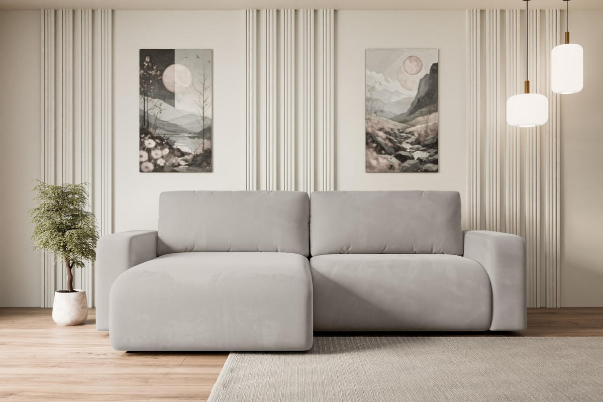 ECKSOFA mit Schlaffunktion und Bettkasten KLEEA-L - 247x143x83 cm Hellbraun Velours - Hellbraun/Schwarz, Holzwerkstoff/Kunststoff (247/143cm) - ALTDECOR
