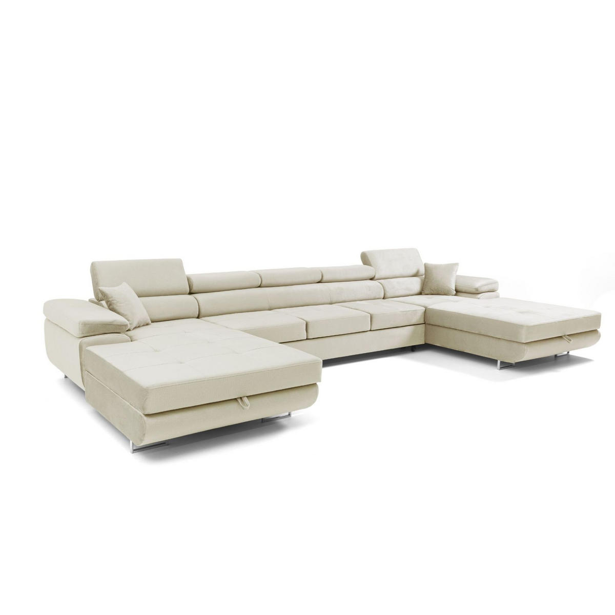 ECKSOFA U-Form ALONZO MAXI U mit Schlaffunktion 125x318 Velours Beige - Beige/Silberfarben, Holz/Textil (400/90/203cm) - Muffo